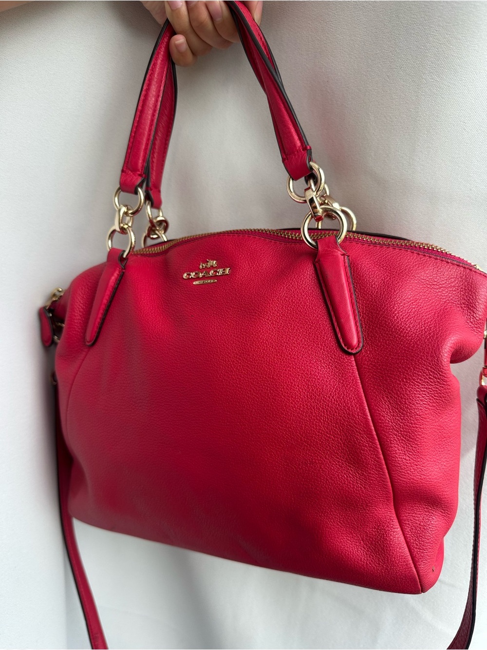 Coach Small Kelsey Satchel in Red Pebble Leather F36675